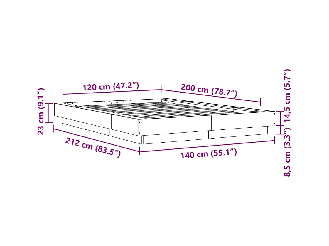 Lit simple | Lit adulte, enfant | Cadre de lit noir 120x200 cm