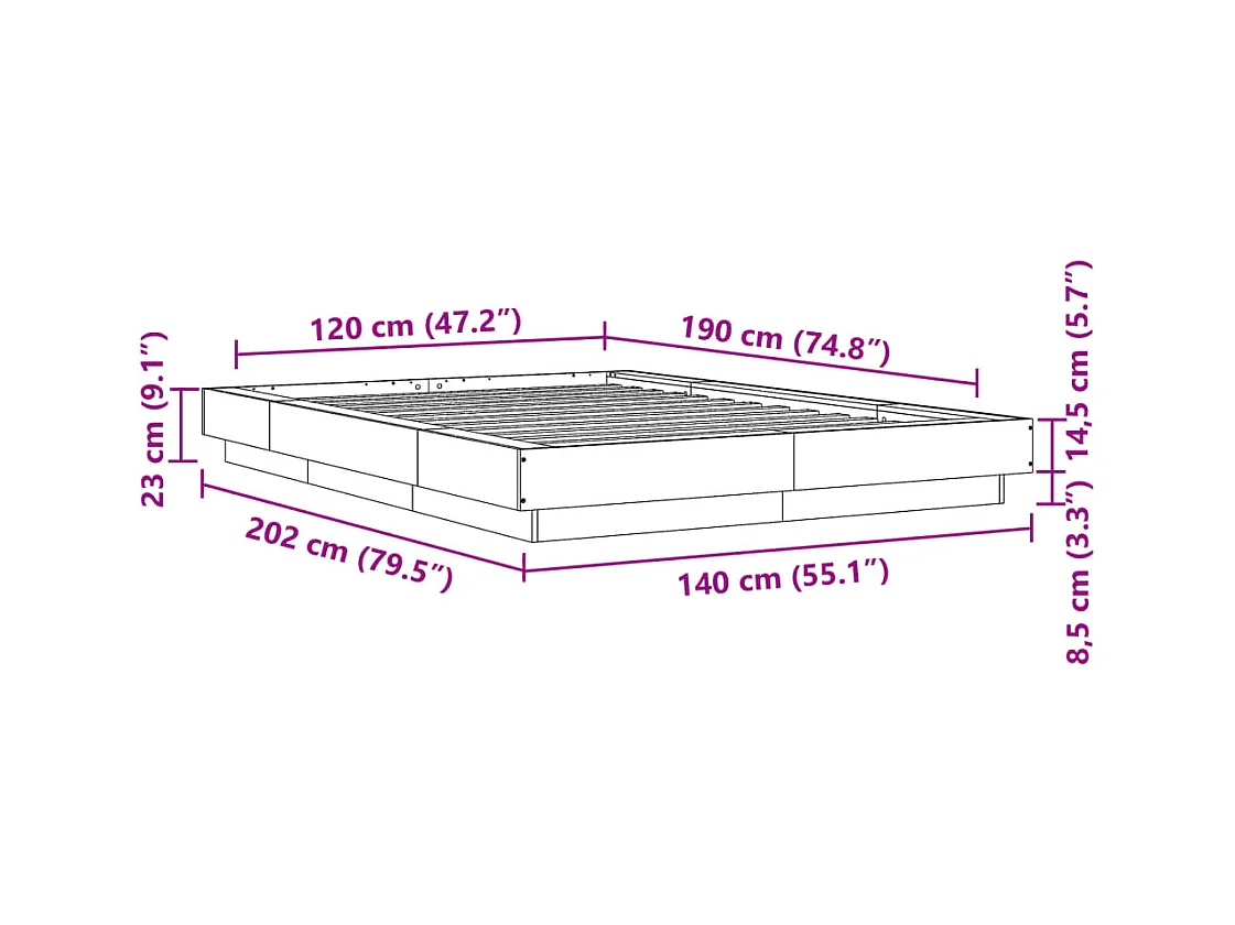 Lit simple | Lit adulte, enfant | Cadre de lit noir 120x190 cm