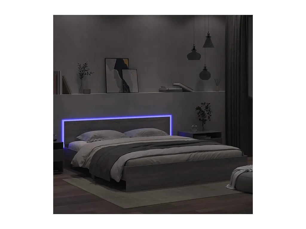 Lit double | Lit adulte | Cadre de lit avec LED sonoma gris 180x200 cm