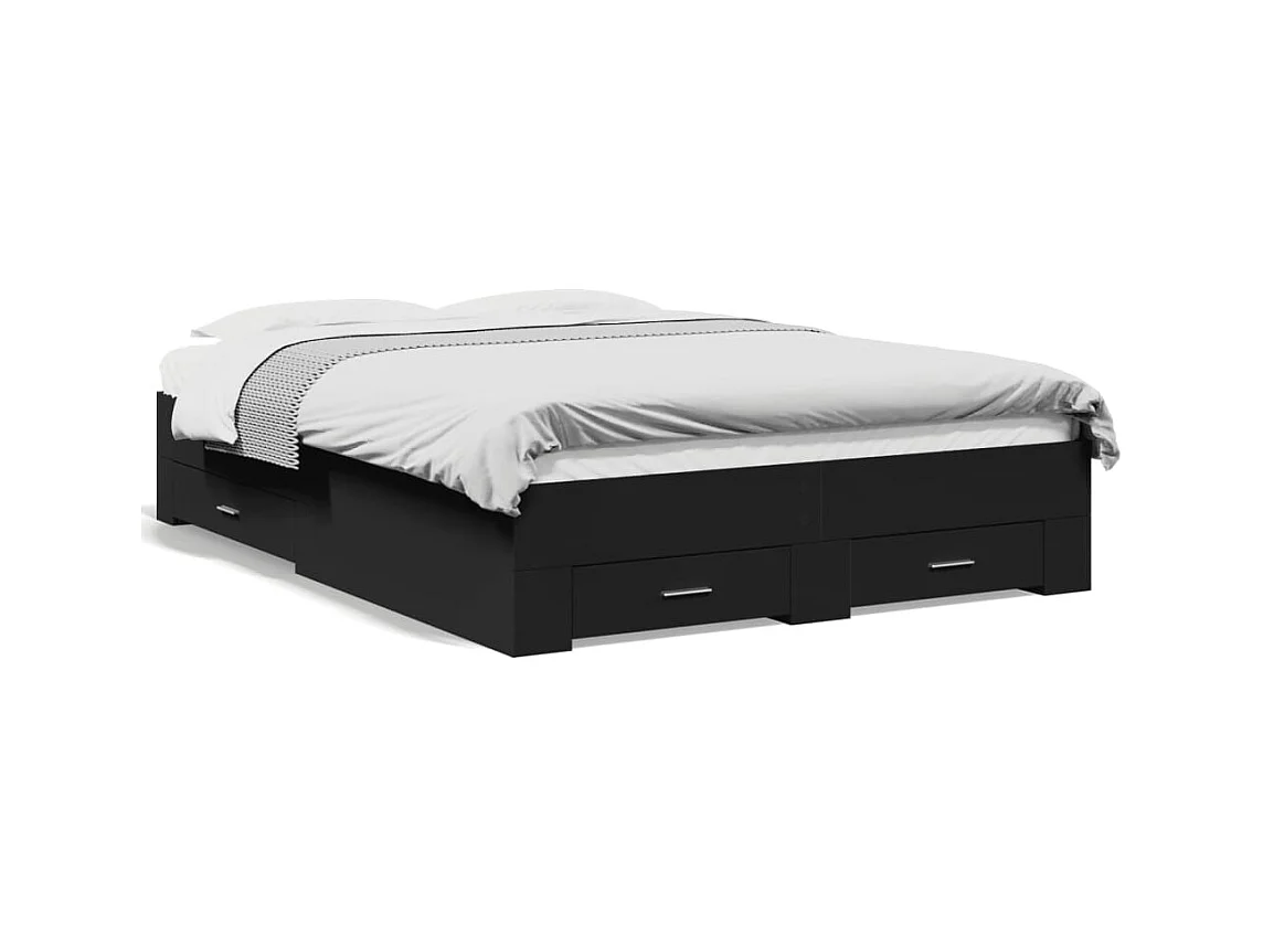 Lit simple | Lit adulte, enfant | Cadre de lit avec tiroirs noir 120x190 cm