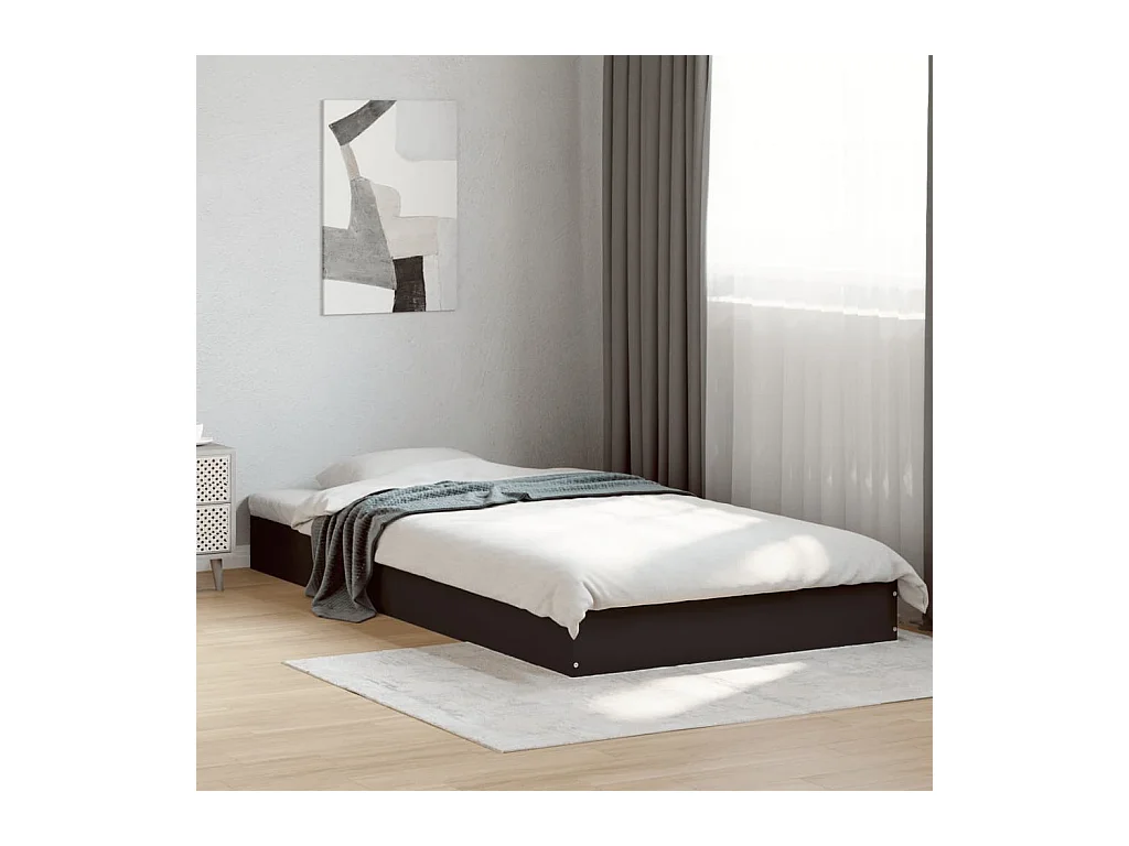 Lit simple | Lit adulte, enfant | Cadre de lit noir 100x200 cm bois d'ingénierie