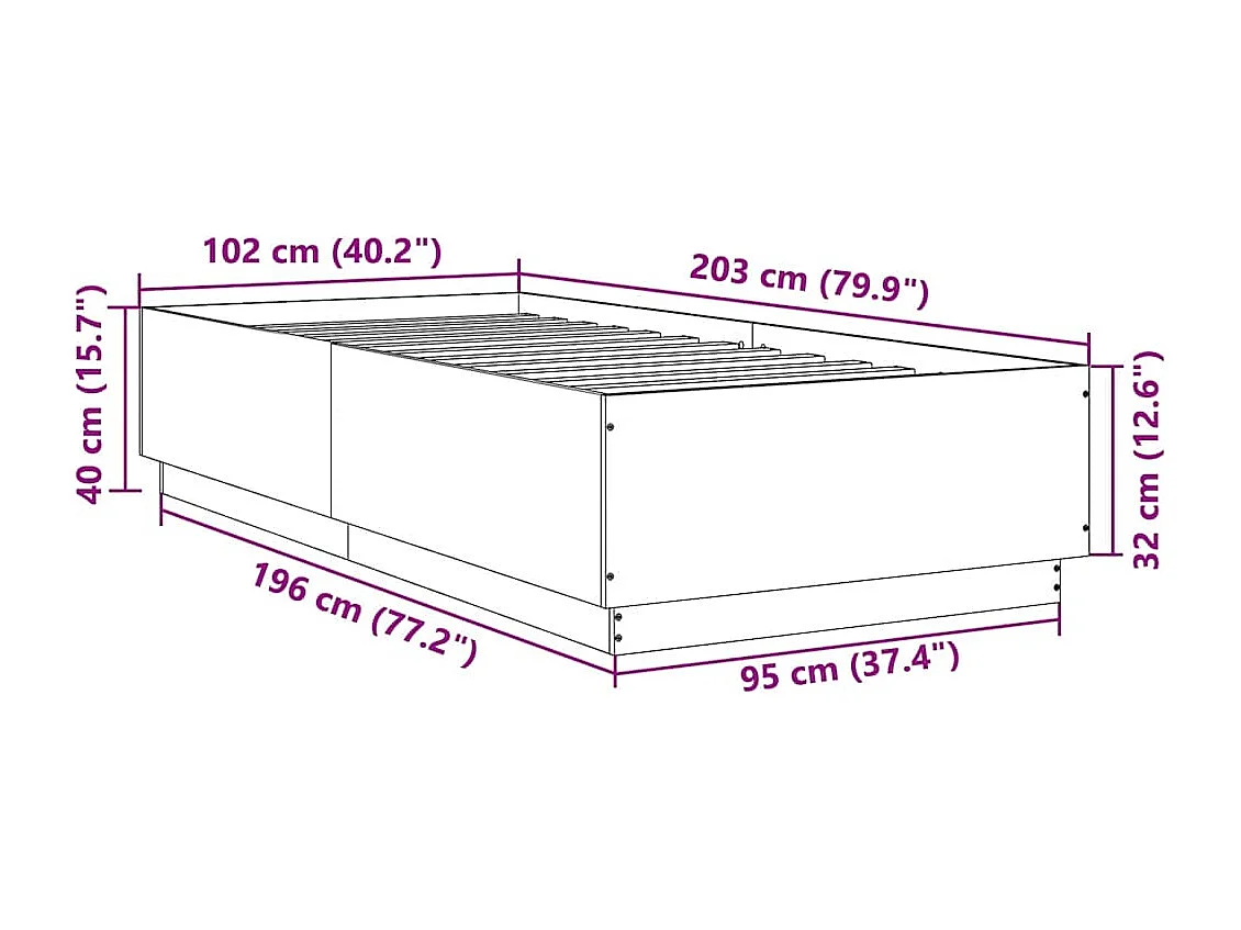 Lit simple | Lit adulte, enfant | Cadre de lit chêne fumé 100x200 cm