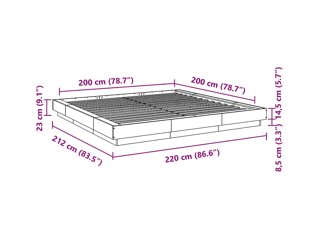 Lit double | Lit adulte | Cadre de lit chêne sonoma 200x200 cm