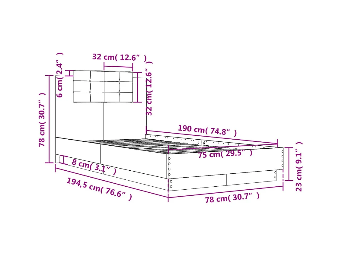 Lit simple | Lit adulte, enfant | Cadre de lit sonoma gris 75x190 cm