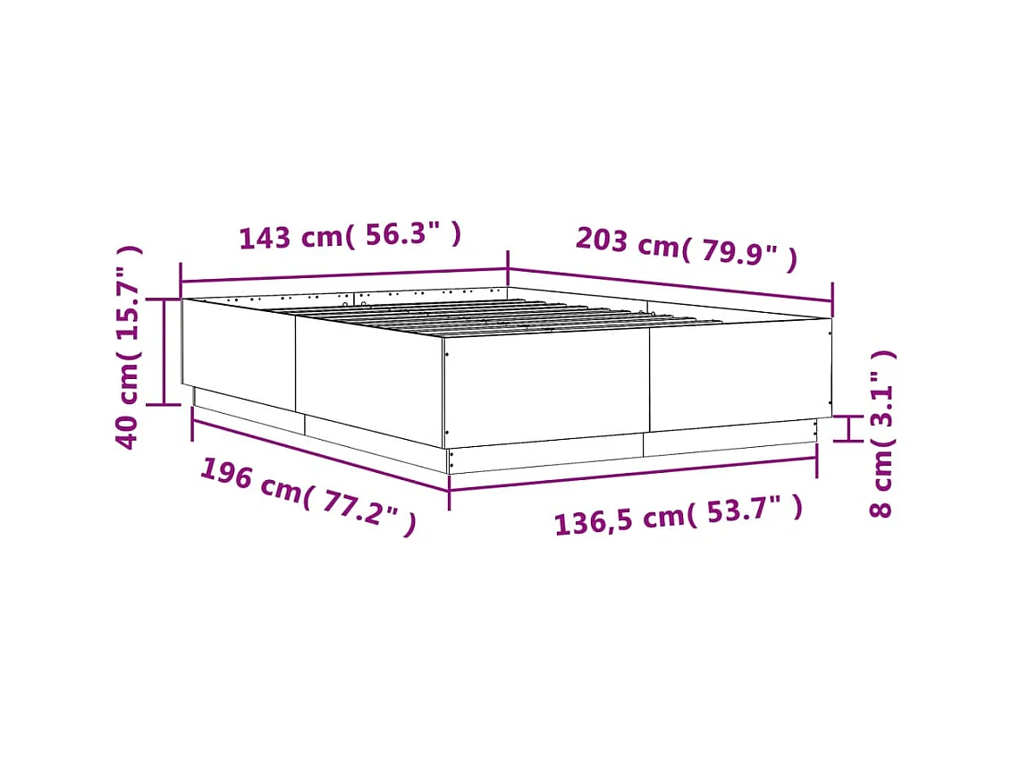 Lit double | Lit adulte | Cadre de lit gris béton 140x200 cm