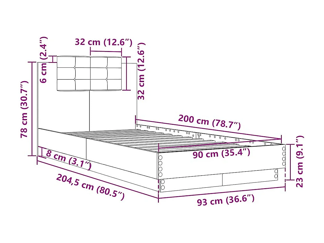 Lit simple | Lit adulte, enfant | Cadre de lit gris béton 90x200 cm