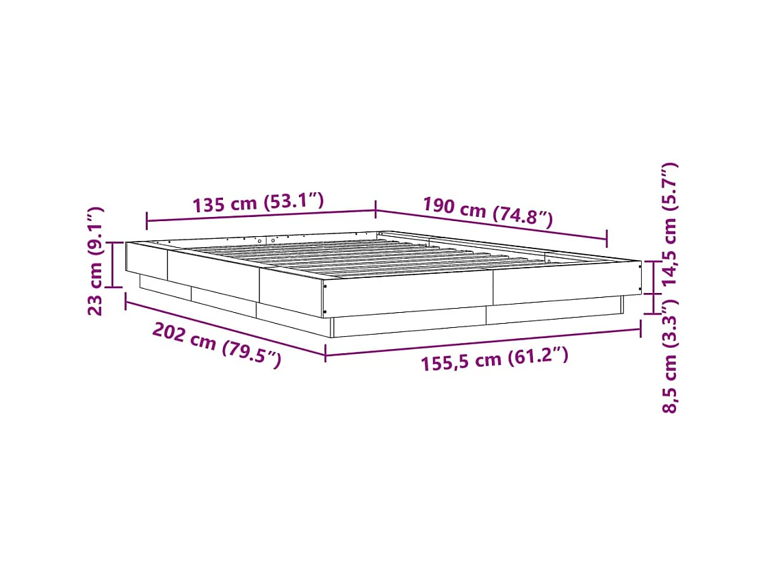 Lit double | Lit adulte | Cadre de lit sonoma gris 135x190 cm
