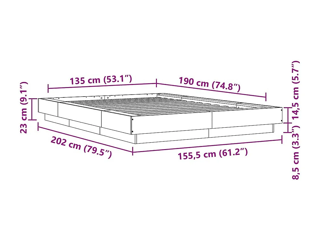 Lit double | Lit adulte | Cadre de lit sonoma gris 135x190 cm