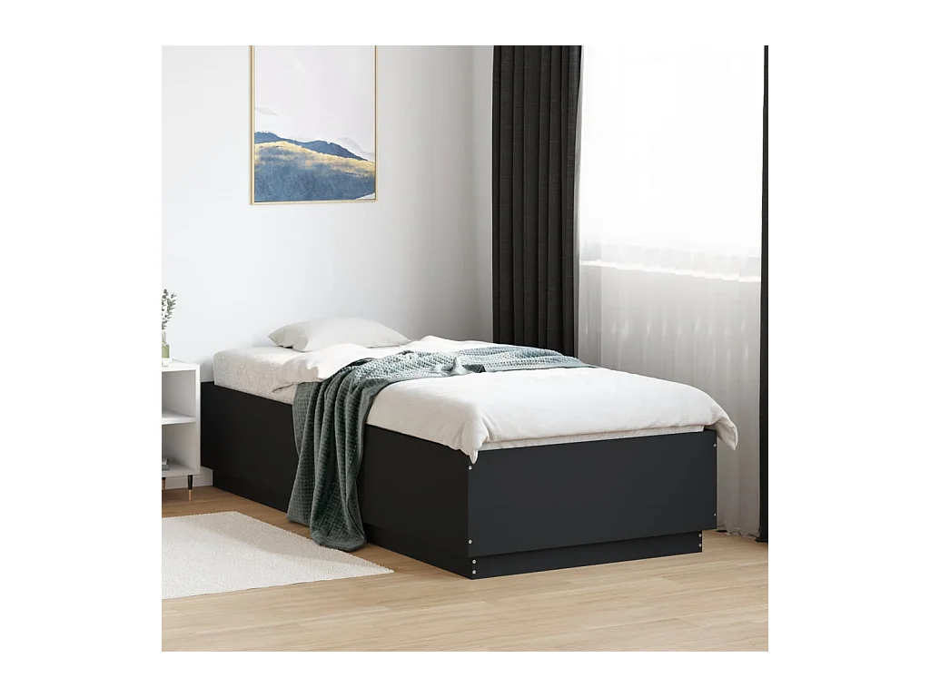 Lit simple | Lit adulte, enfant | Cadre de lit noir 90x200 cm