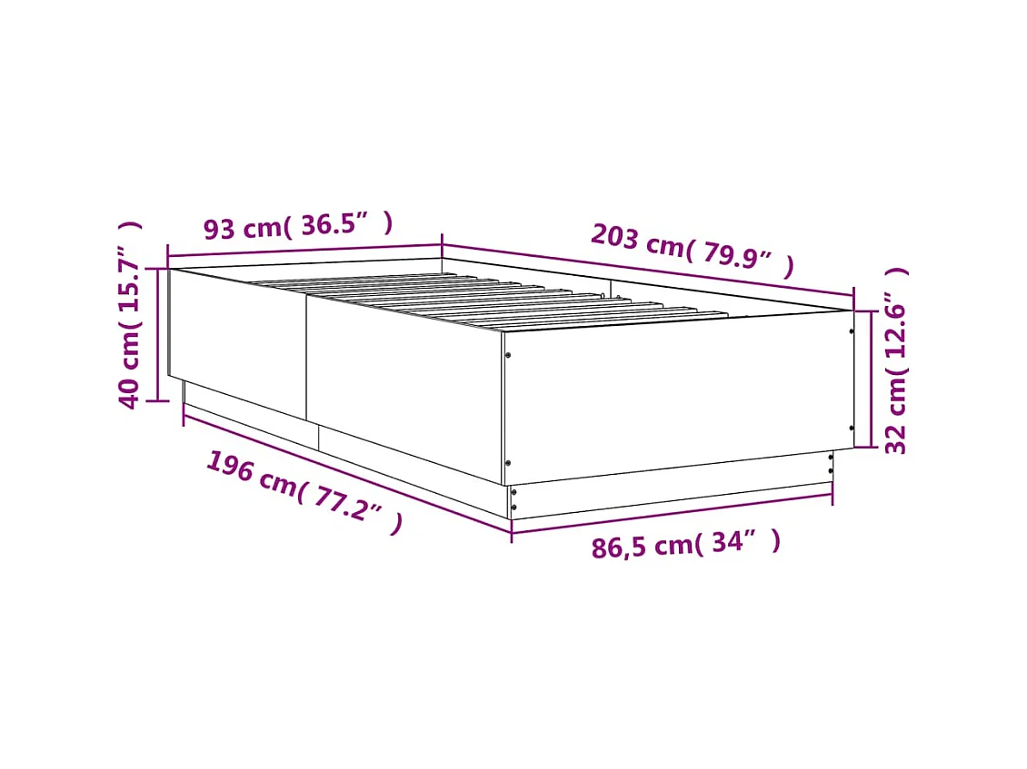 Lit simple | Lit adulte, enfant | Cadre de lit noir 90x200 cm