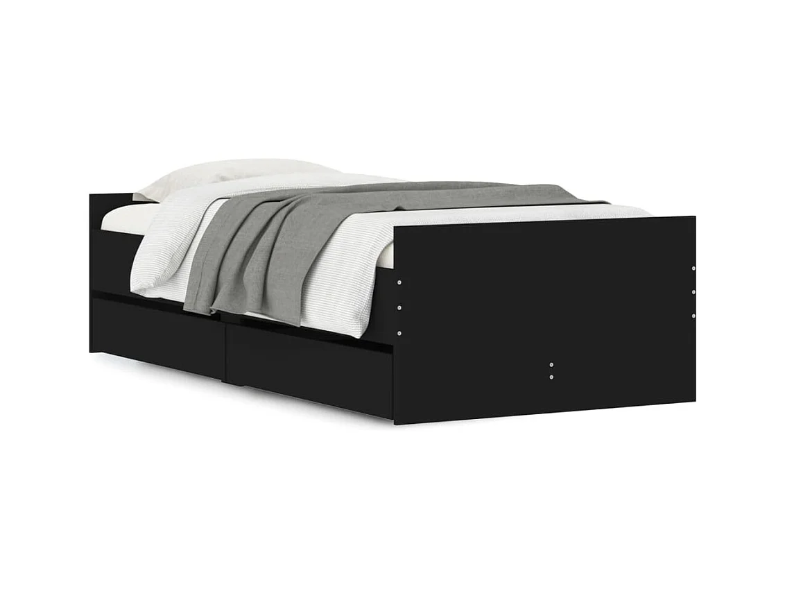 Lit simple | Lit adulte, enfant | Cadre de lit avec tiroirs noir 90x200 cm