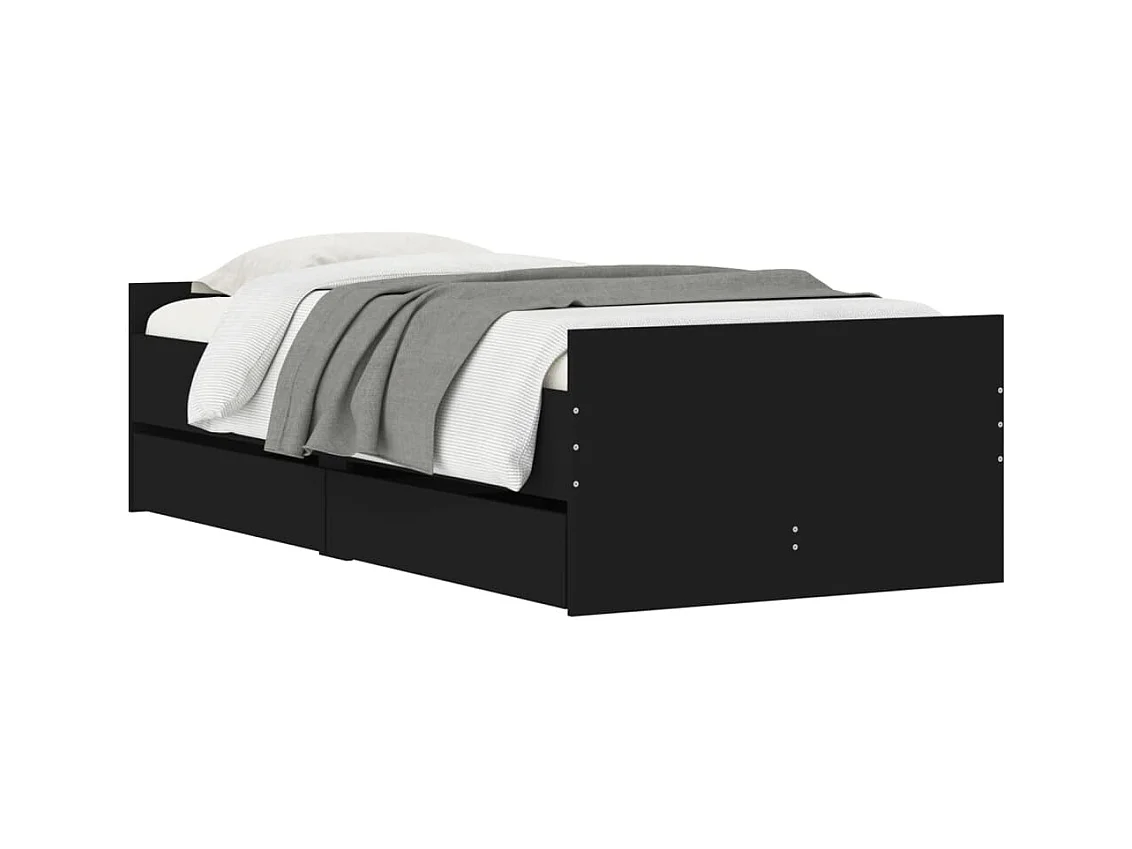 Lit simple | Lit adulte, enfant | Cadre de lit avec tiroirs noir 90x200 cm
