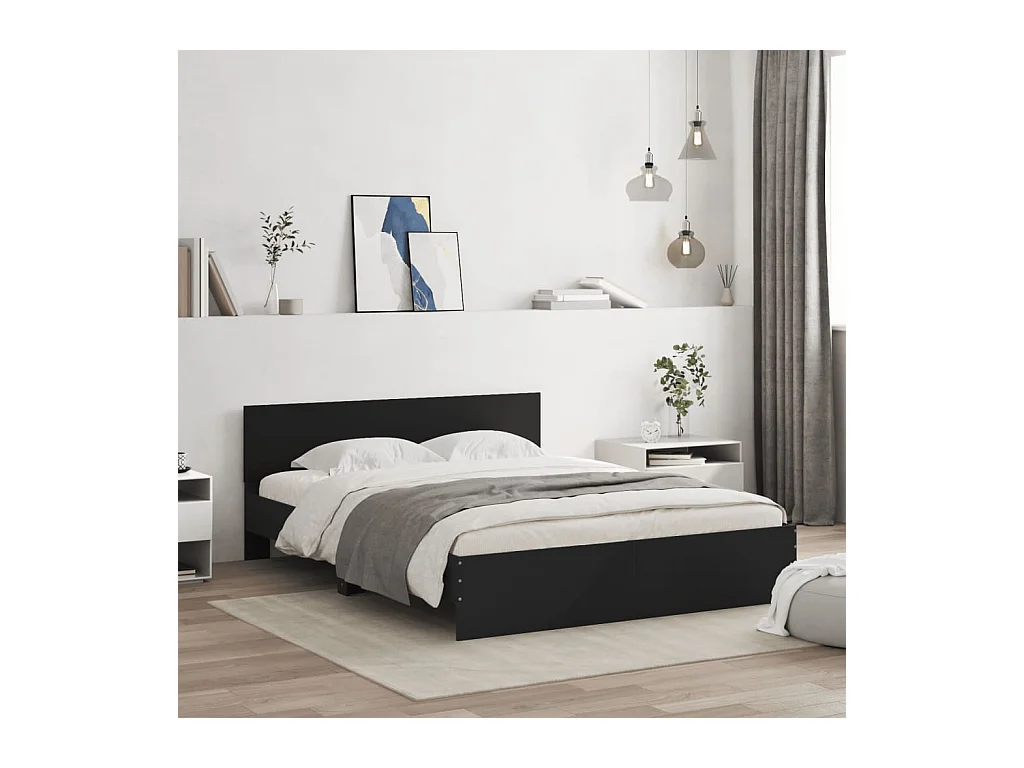 Lit double | Lit adulte | Cadre de lit avec LED noir 150x200 cm