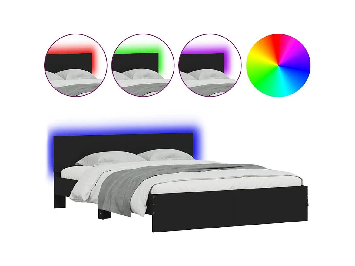 Lit double | Lit adulte | Cadre de lit avec LED noir 150x200 cm
