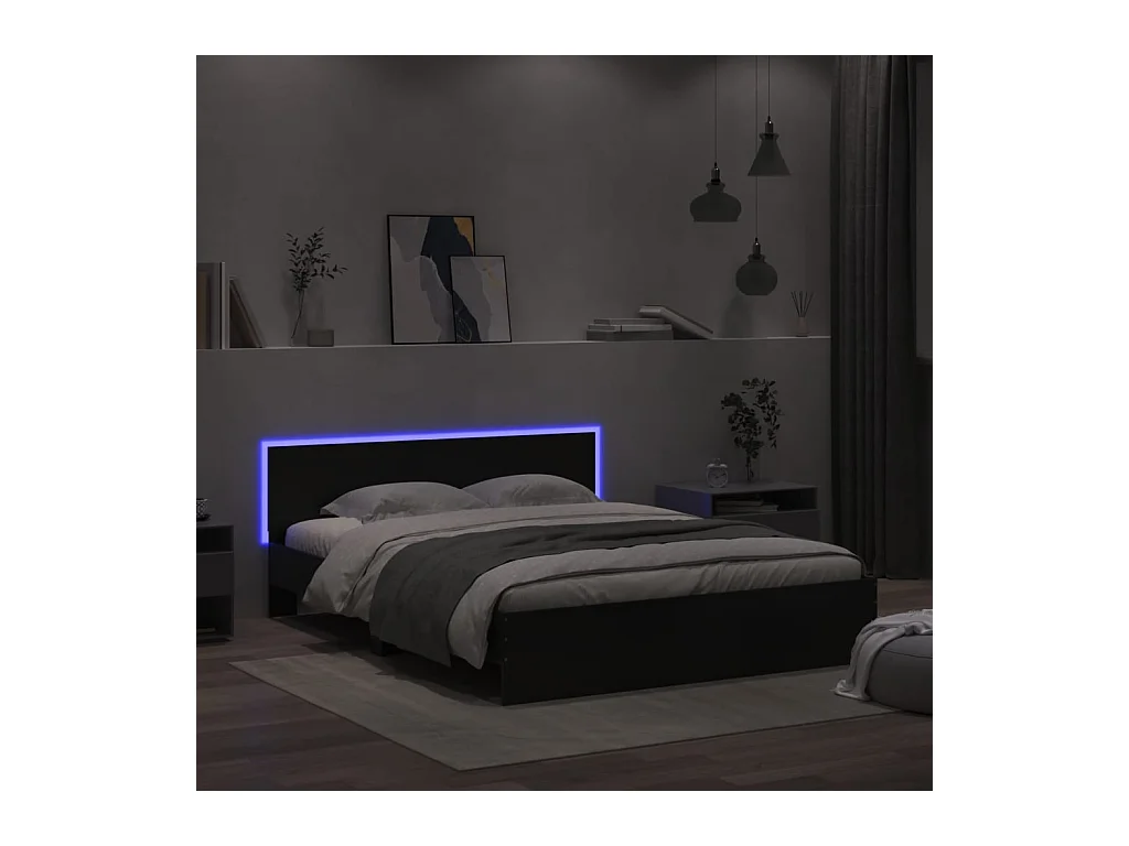 Lit double | Lit adulte | Cadre de lit avec LED noir 150x200 cm