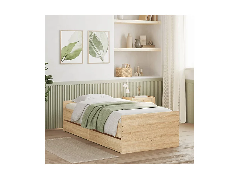 Lit simple | Lit adulte, enfant | Cadre de lit avec tiroirs chêne sonoma 90x200 cm