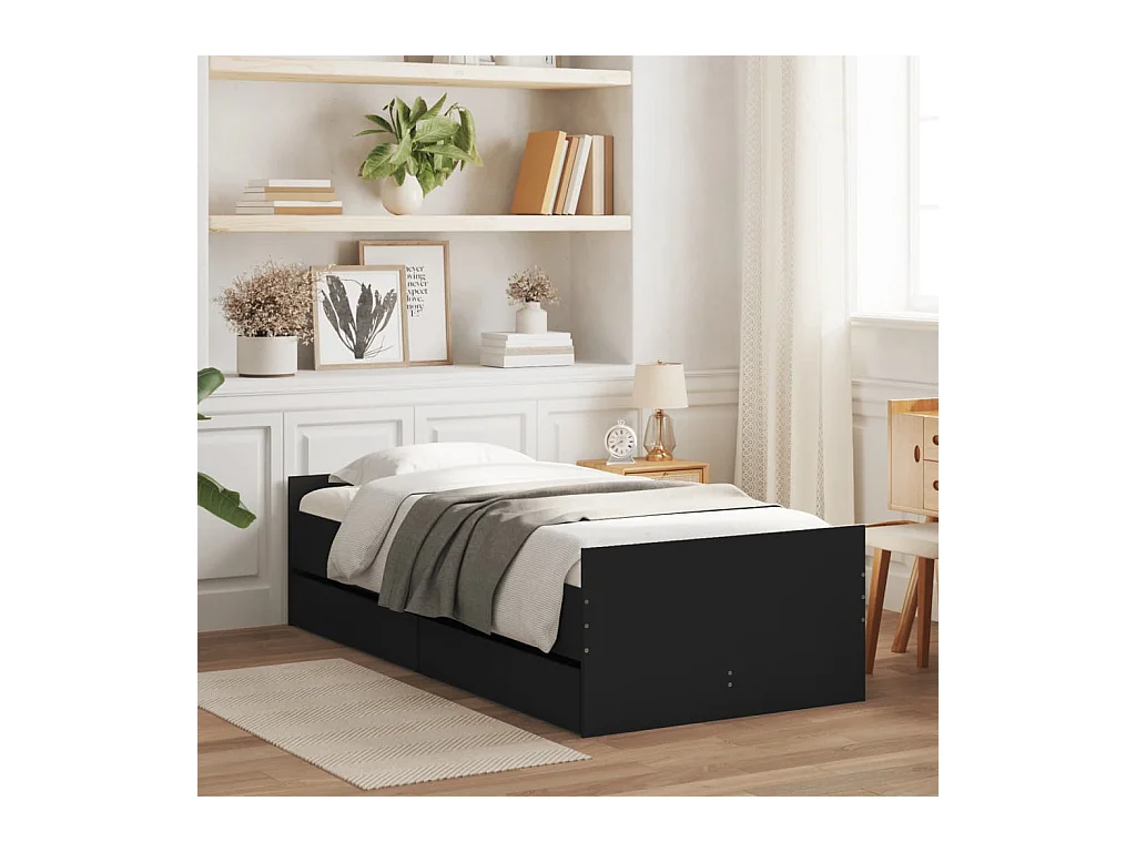 Lit simple | Lit adulte, enfant | Cadre de lit noir 75x190 cm