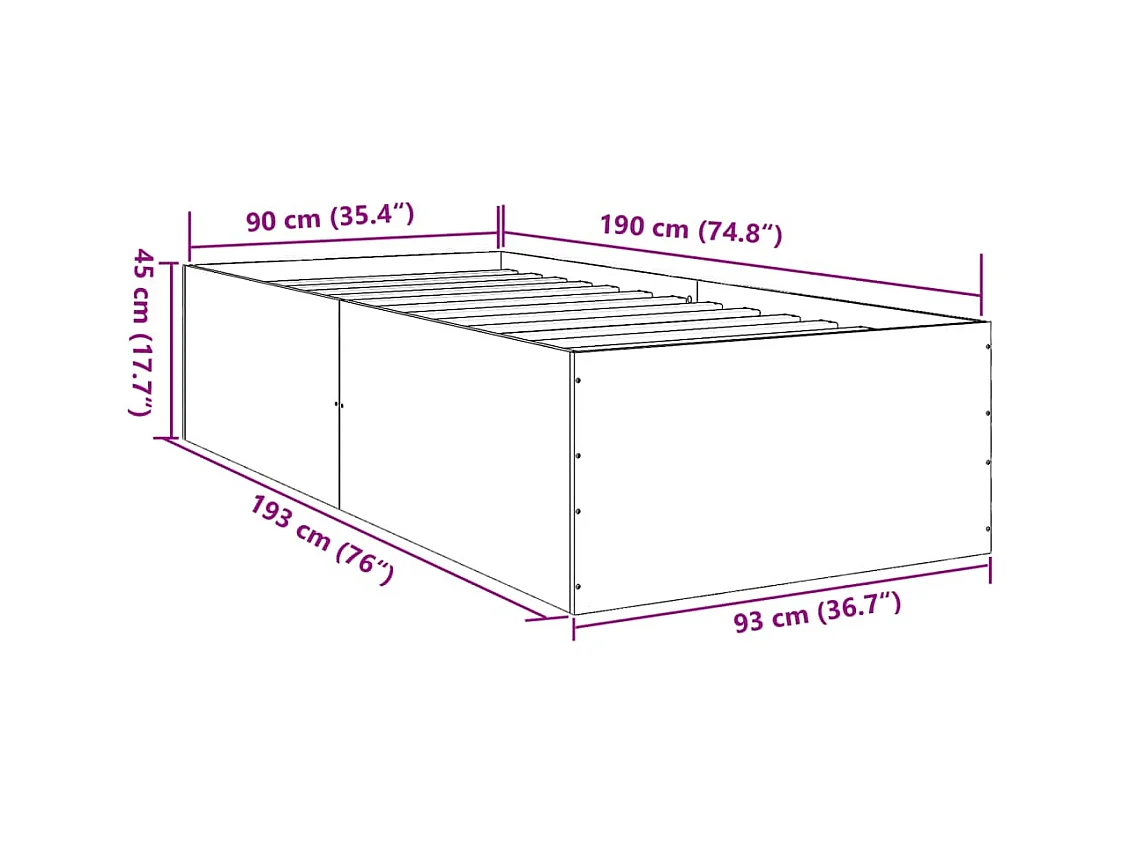 Lit simple | Lit adulte, enfant | Cadre de lit gris béton 90x190 cm