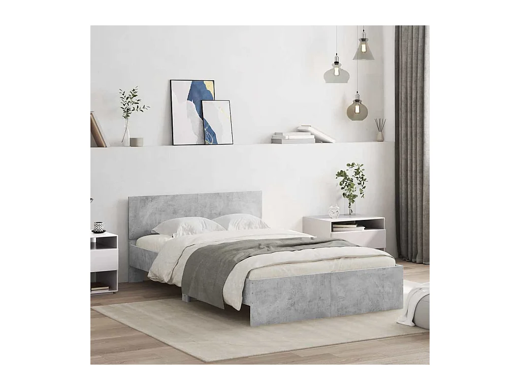 Lit simple | Lit adulte, enfant | Cadre de lit avec tête de lit et LED gris béton 120x200 cm