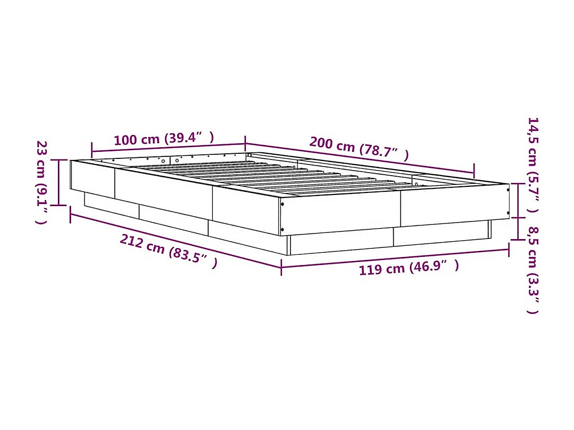 Lit simple | Lit adulte, enfant | Cadre de lit gris béton 100x200 cm