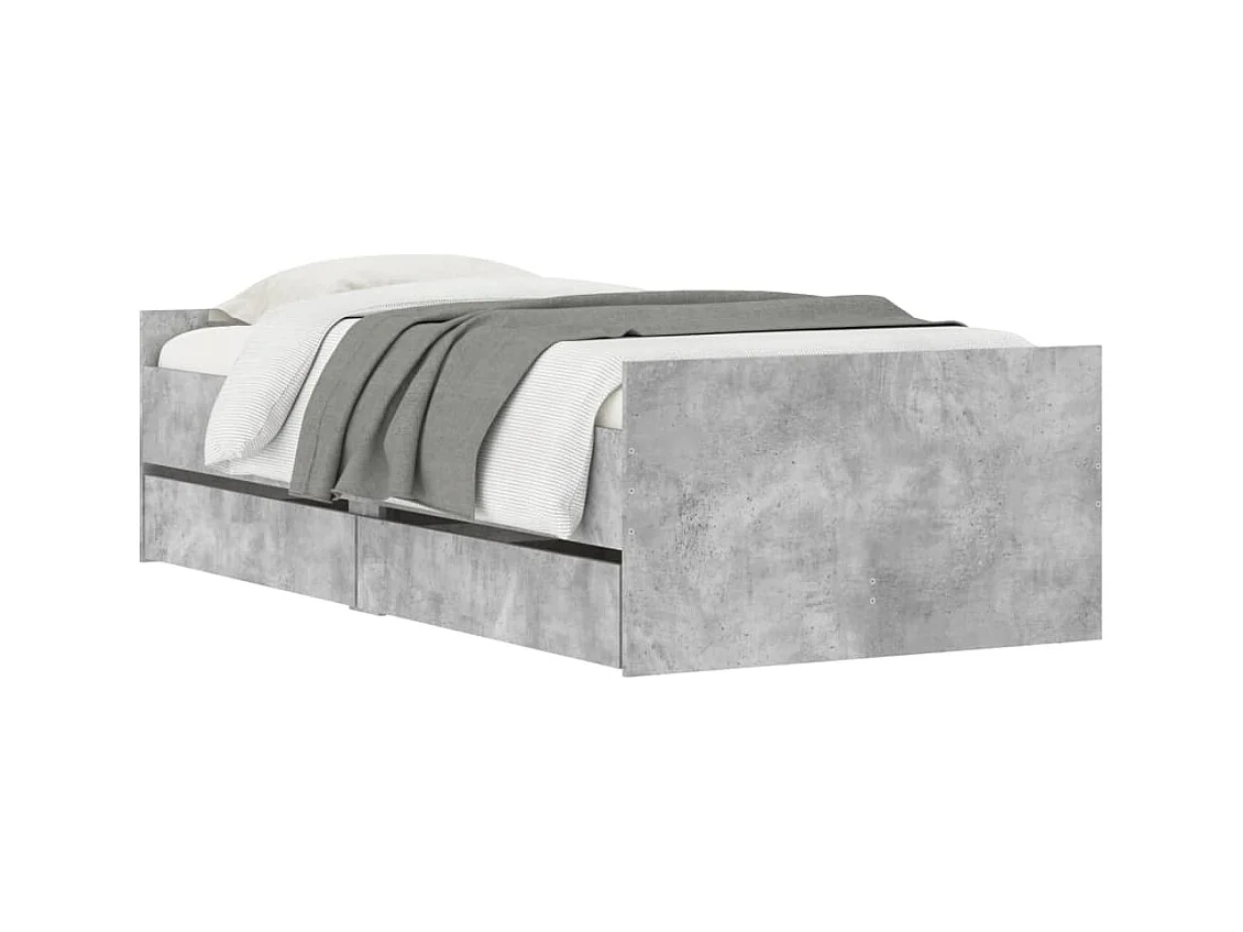 Lit simple | Lit adulte, enfant | Cadre de lit avec tiroirs gris béton 90x200 cm