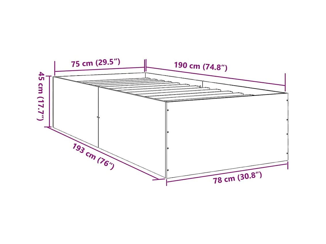 Lit simple | Lit adulte, enfant | Cadre de lit noir 75x190 cm