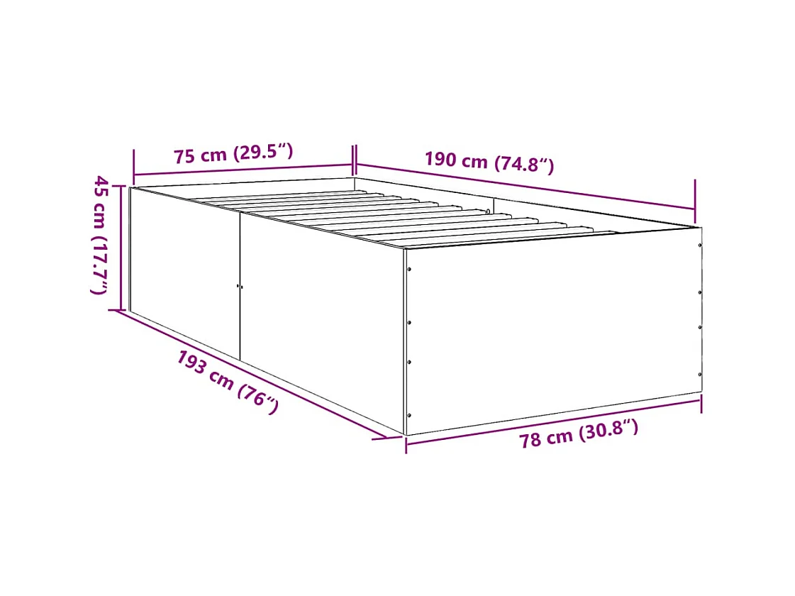 Lit simple | Lit adulte, enfant | Cadre de lit noir 75x190 cm