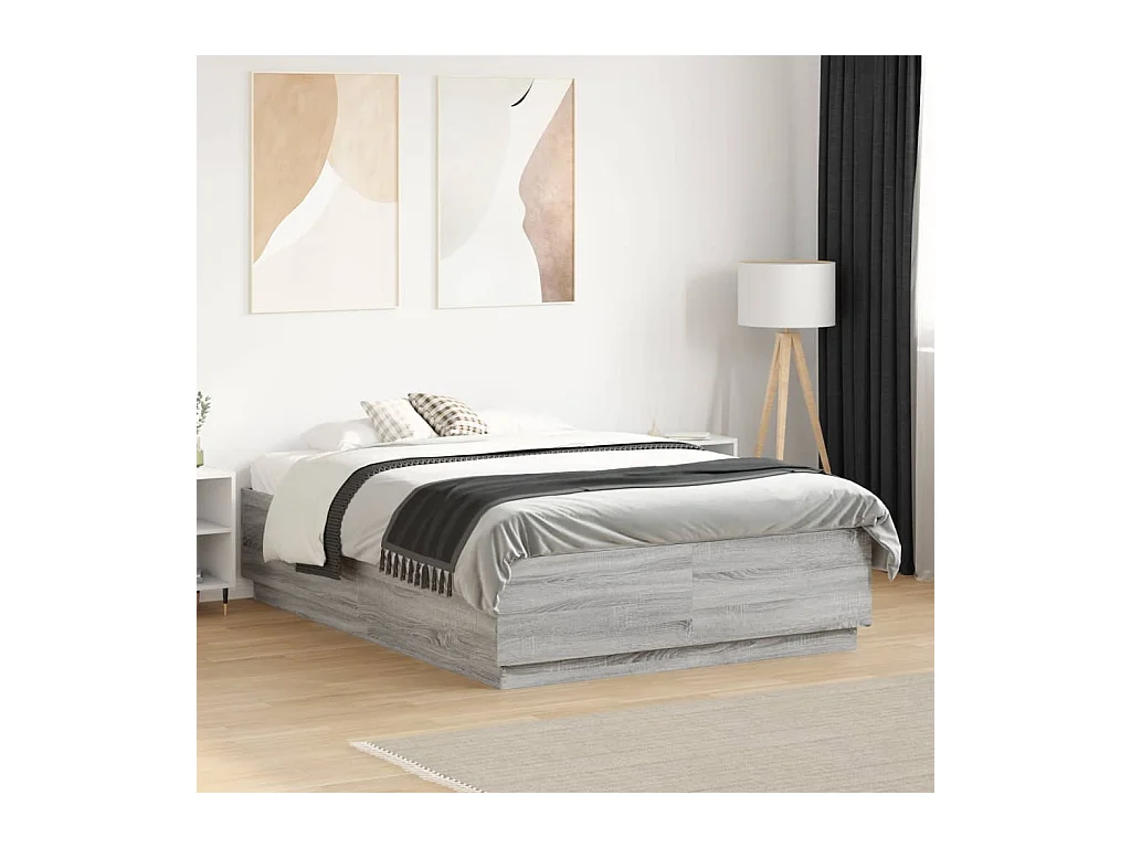 Lit double | Lit adulte | Cadre de lit sonoma gris 135x190 cm