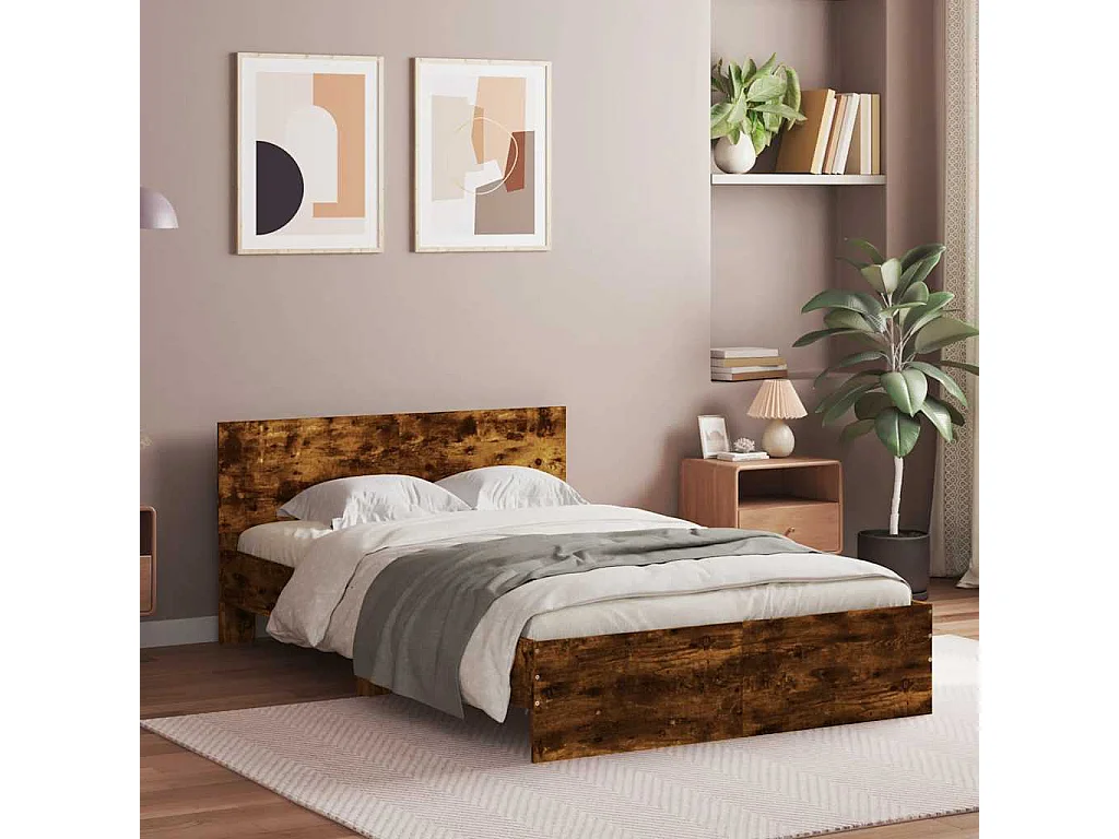 Letto per adulti | Letto matrimoniale | Giroletto con Testiera e LED Rovere Fumo 140x200 cm