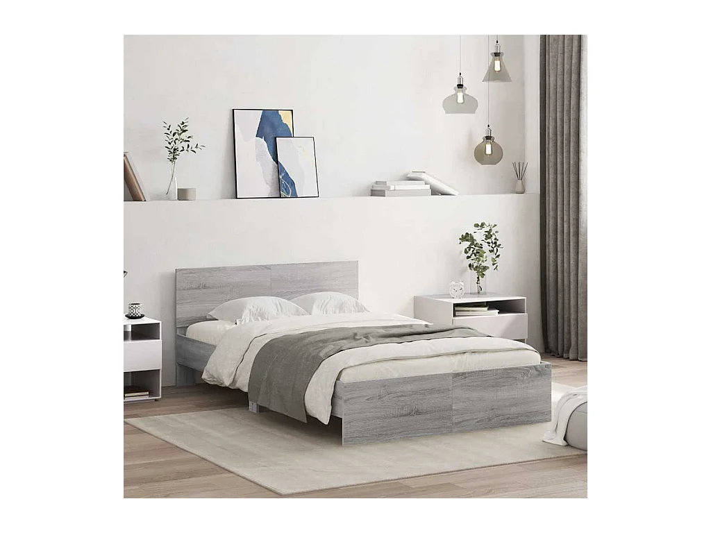 Lit double | Lit adulte | Cadre de lit avec tête de lit et LED sonoma gris 140x200 cm