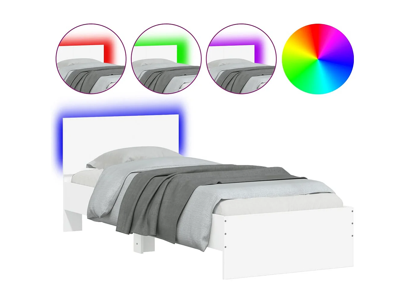 Lit simple | Lit adulte, enfant | Cadre de lit avec lumières LED blanc 75x190 cm