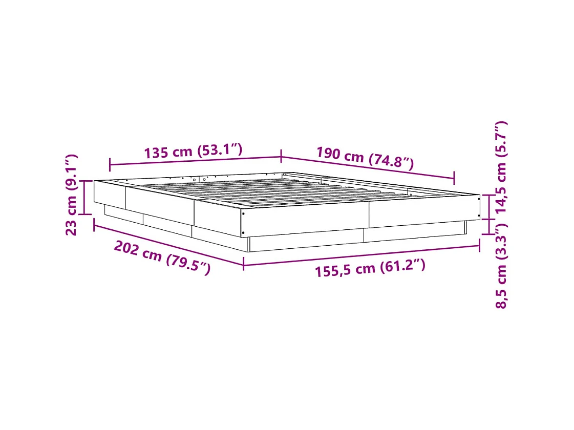 Lit double | Lit adulte | Cadre de lit blanc 135x190 cm