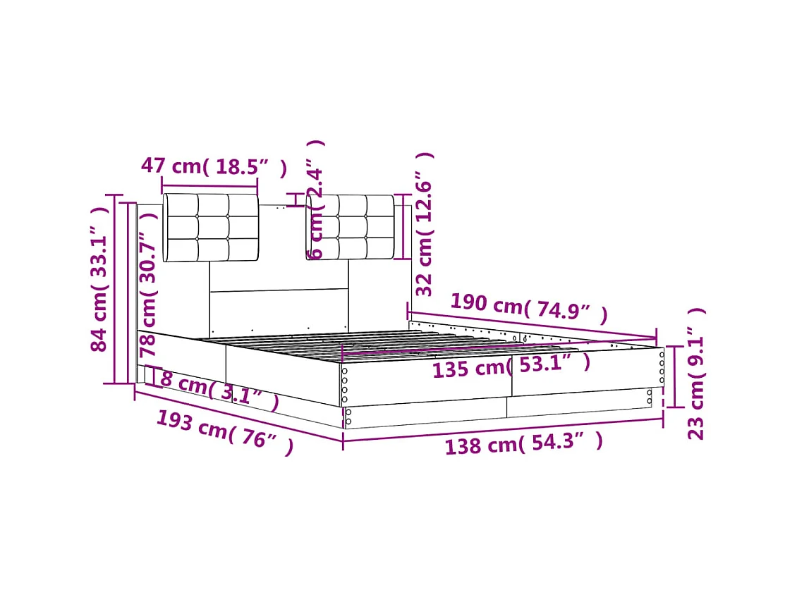 Lit double | Lit adulte | Cadre de lit sonoma gris 135x190 cm