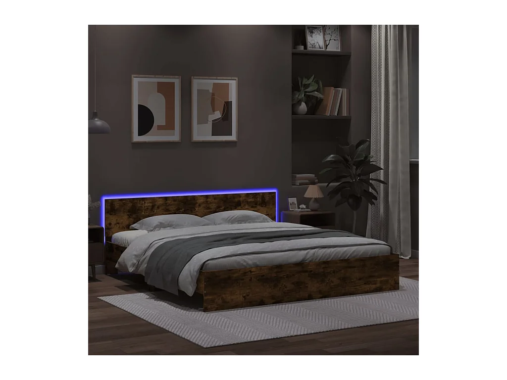 Lit double | Lit adulte | Cadre de lit avec LED chêne fumé 200x200 cm