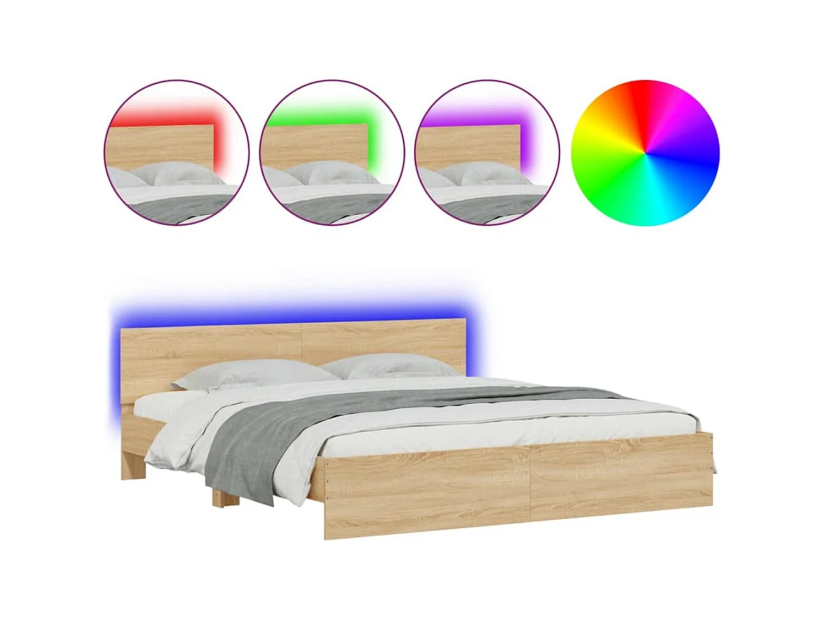 Lit double | Lit adulte | Cadre de lit avec LED chêne sonoma 180x200 cm