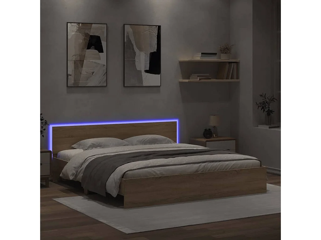 Lit double | Lit adulte | Cadre de lit avec LED chêne sonoma 180x200 cm
