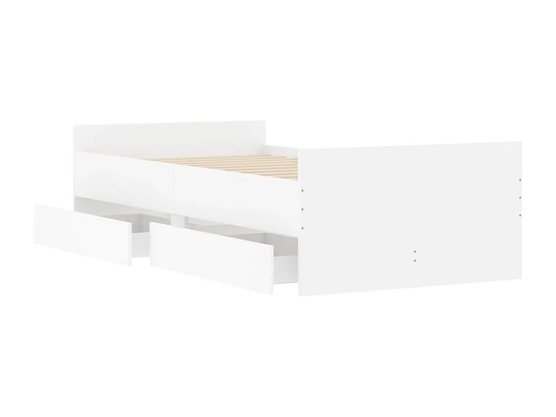 Lit simple | Lit adulte, enfant | Cadre de lit avec tiroirs blanc 90x200 cm