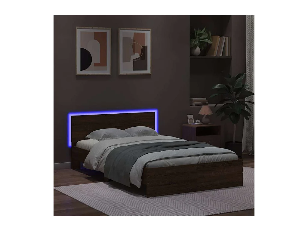 Lit double | Lit adulte | Cadre de lit avec tête de lit et LED chêne marron 140x190 cm
