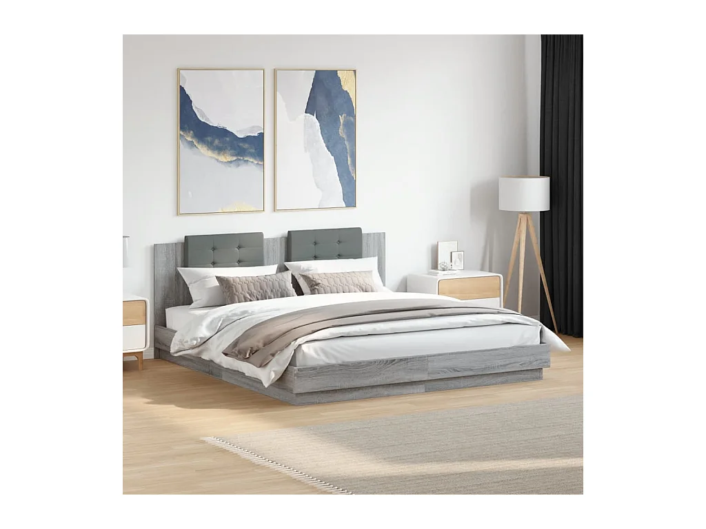 Lit double | Lit adulte | Cadre de lit sonoma gris 200x200 cm