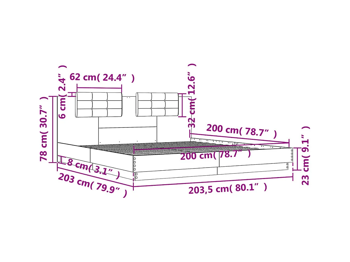 Lit double | Lit adulte | Cadre de lit sonoma gris 200x200 cm