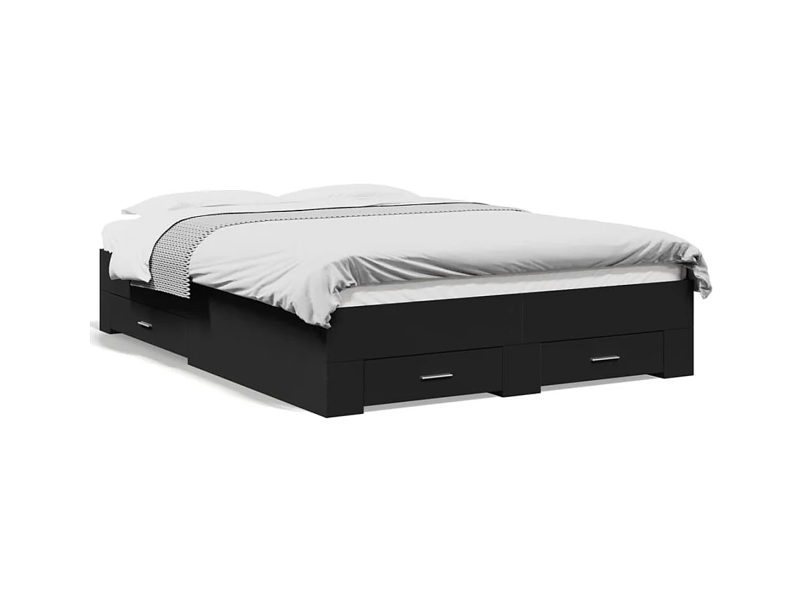 Lit double | Lit adulte | Cadre de lit avec tiroirs noir 135x190 cm