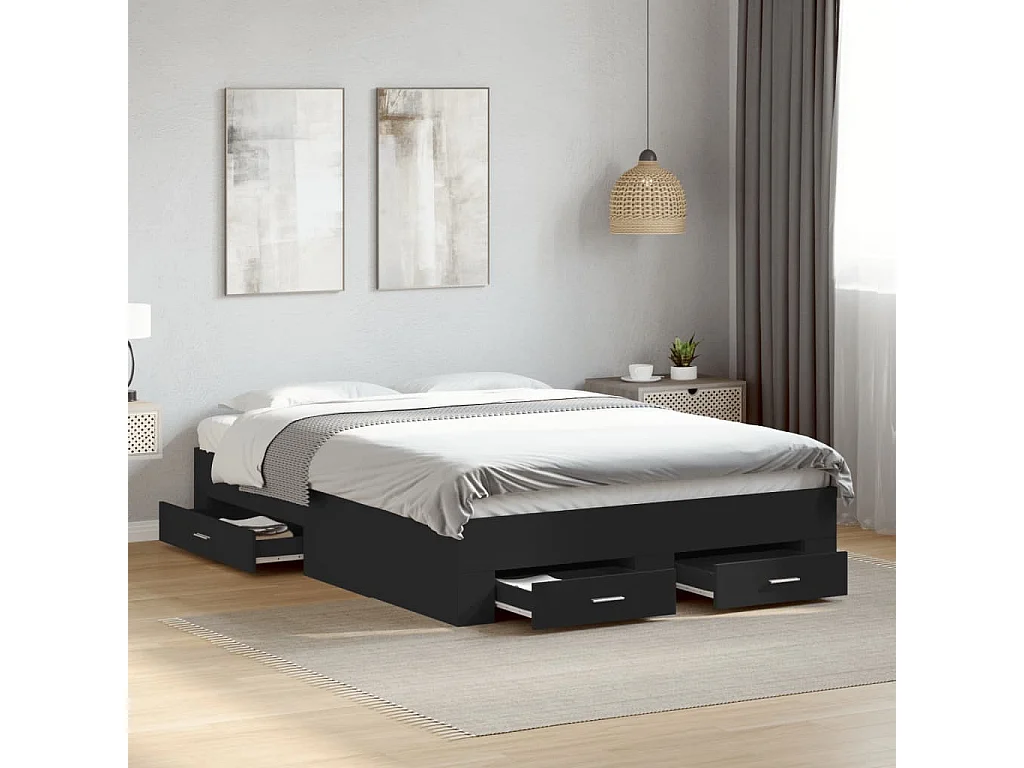 Lit double | Lit adulte | Cadre de lit avec tiroirs noir 135x190 cm