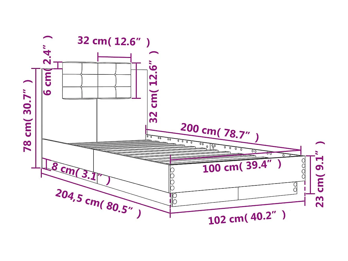 Lit simple | Lit adulte, enfant | Cadre de lit chêne sonoma 100x200 cm