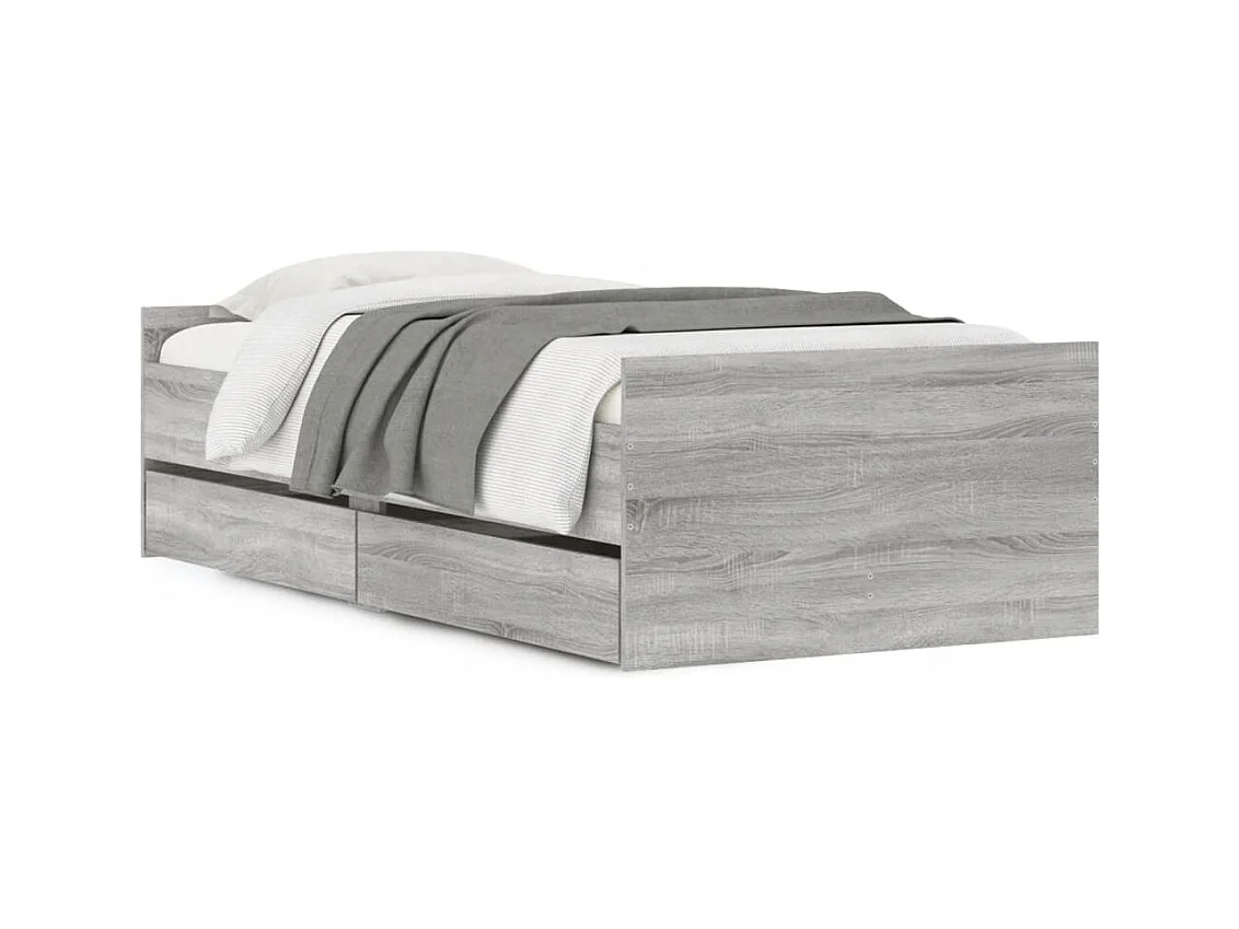 Lit simple | Lit adulte, enfant | Cadre de lit avec tiroirs sonoma gris 100x200 cm