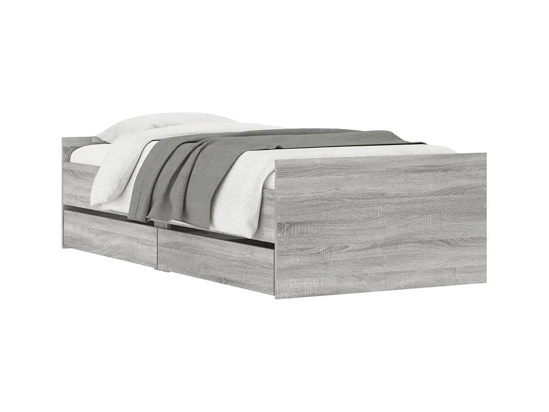 Lit simple | Lit adulte, enfant | Cadre de lit avec tiroirs sonoma gris 100x200 cm