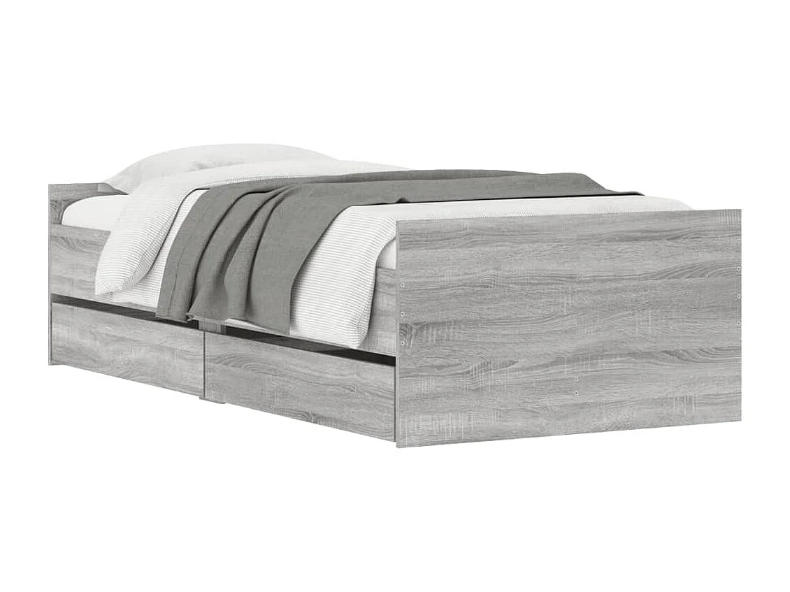 Lit simple | Lit adulte, enfant | Cadre de lit avec tiroirs sonoma gris 100x200 cm