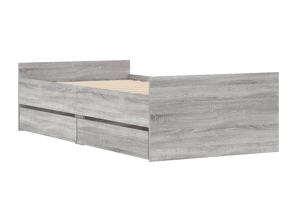 Lit simple | Lit adulte, enfant | Cadre de lit avec tiroirs sonoma gris 100x200 cm