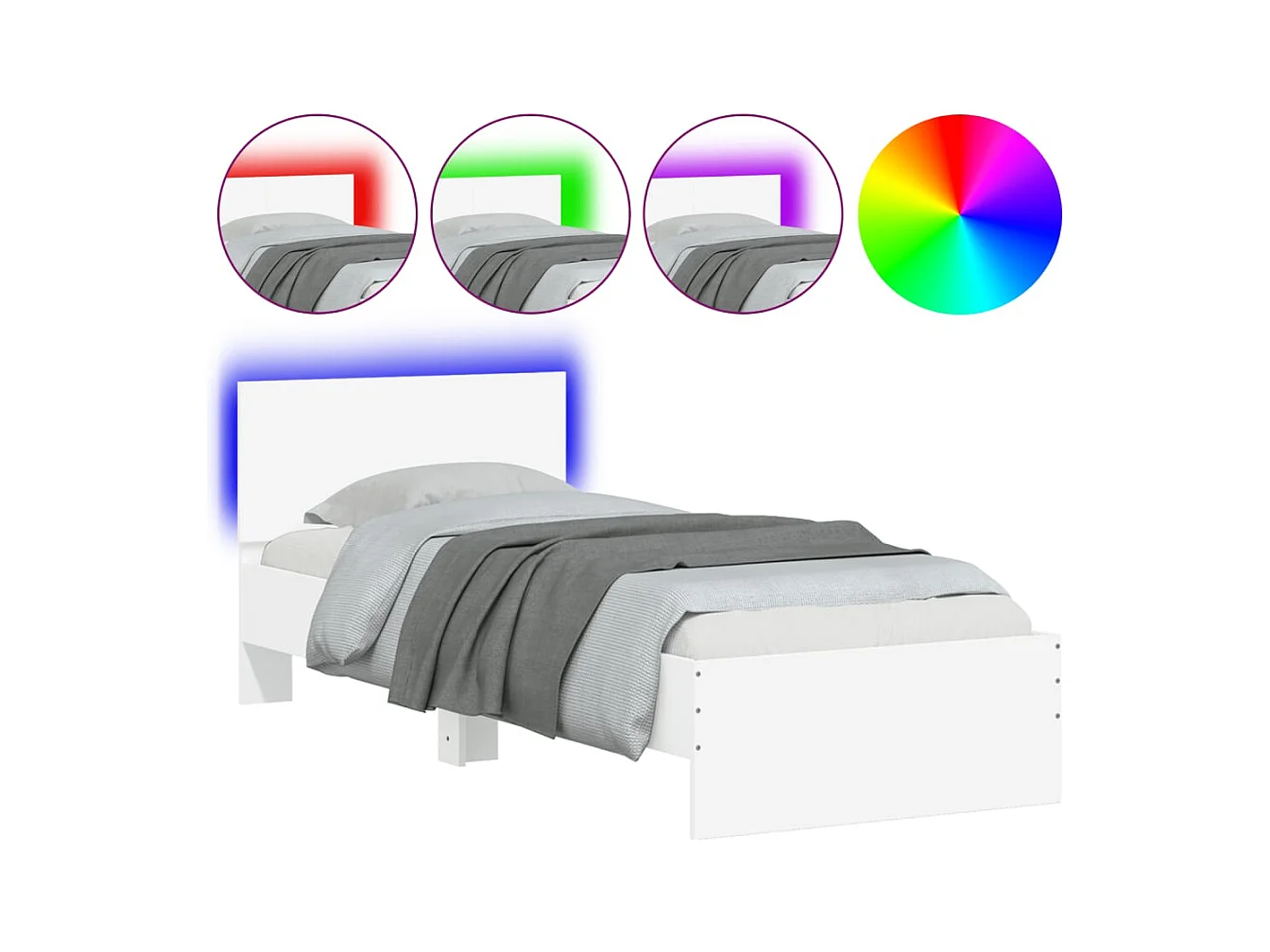 Lit simple | Lit adulte, enfant | Cadre de lit avec lumières LED blanc 90x200 cm