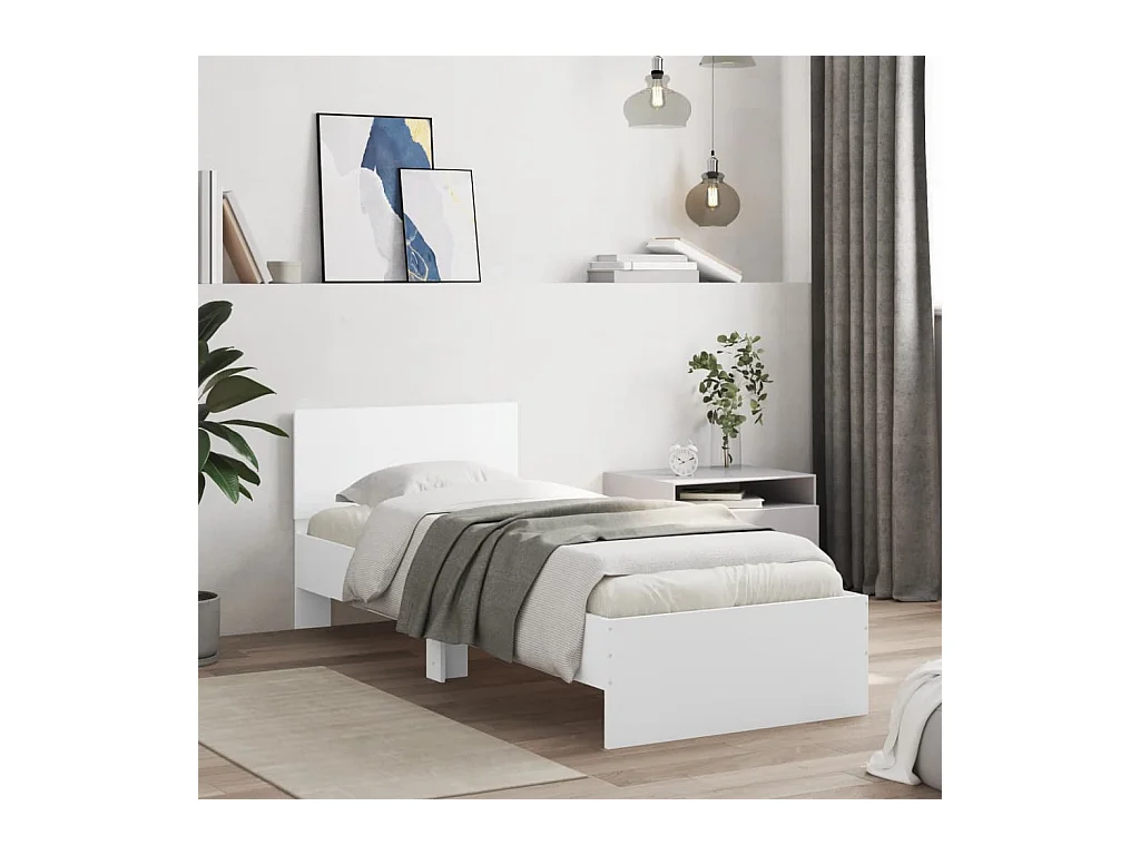 Lit simple | Lit adulte, enfant | Cadre de lit avec lumières LED blanc 90x200 cm