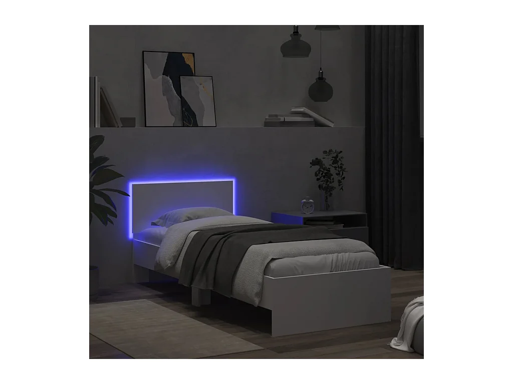 Lit simple | Lit adulte, enfant | Cadre de lit avec lumières LED blanc 90x200 cm